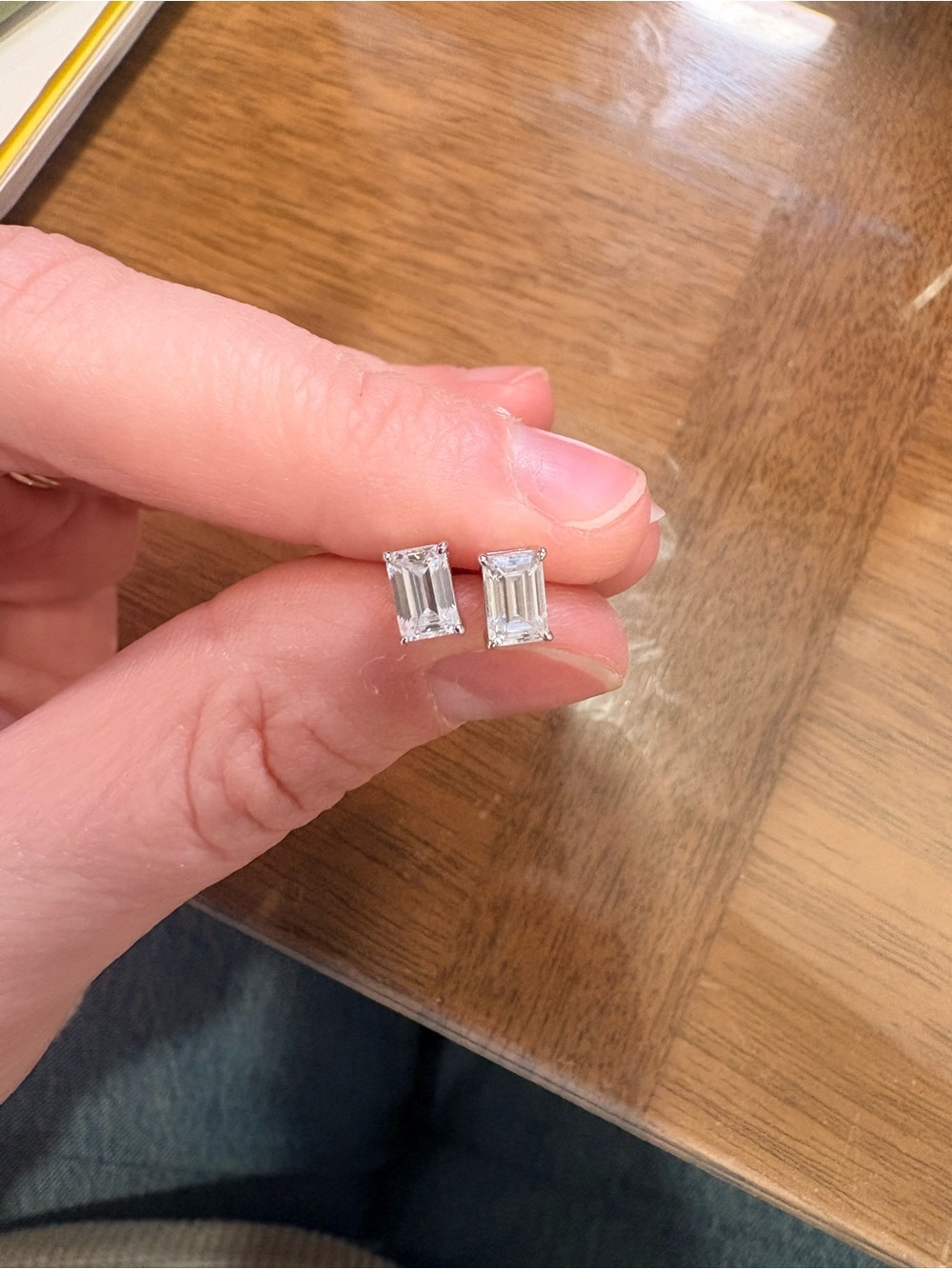 Sterling Silver Emerald-Cut Moissanite Stud Earrings